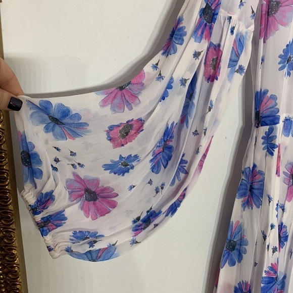 LOVESHACKFANCY Bevelyn Blouson-Sleeve Floral Pink Blue Surplice maxi Dress 8 new - Picture 8 of 10